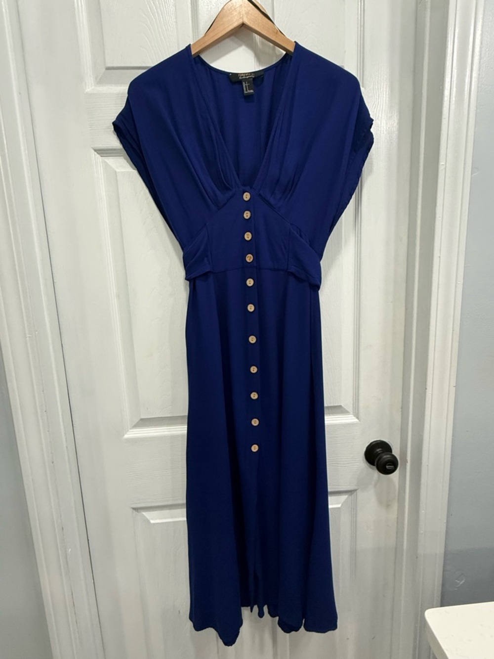 Forever 21 Royal Blue Button-Front Midi Dress